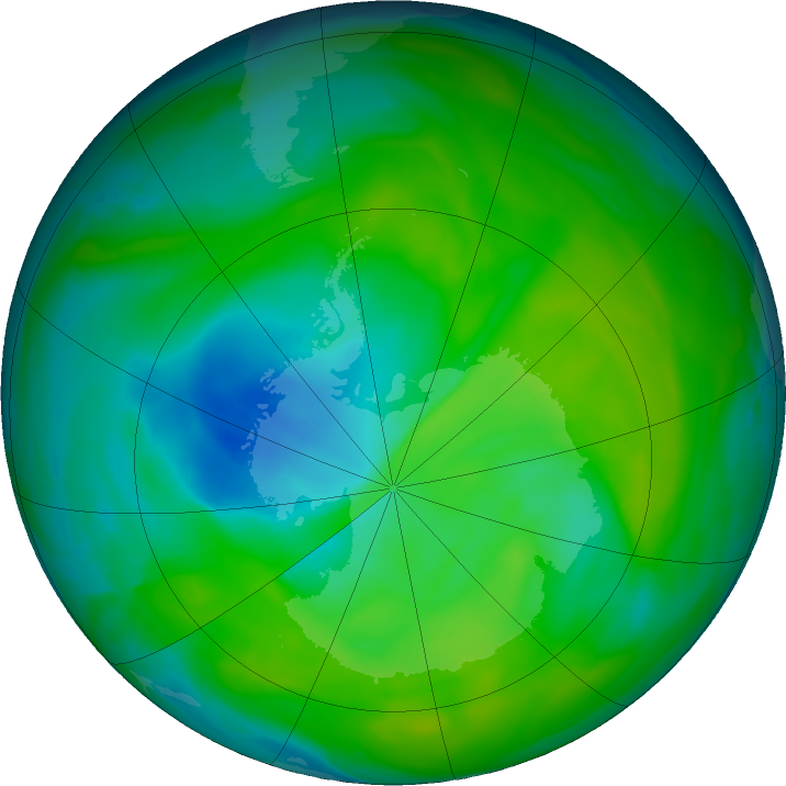 Antarctic ozone map for 07 December 2018